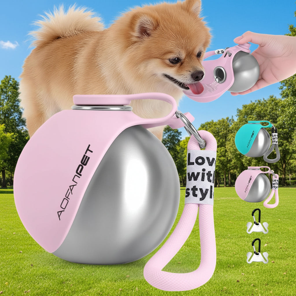 Tragbare Edelstahl - Trinkflasche für Hunde mit Napf – Reise - Wassernapf für unterwegs - TRENDisch.de