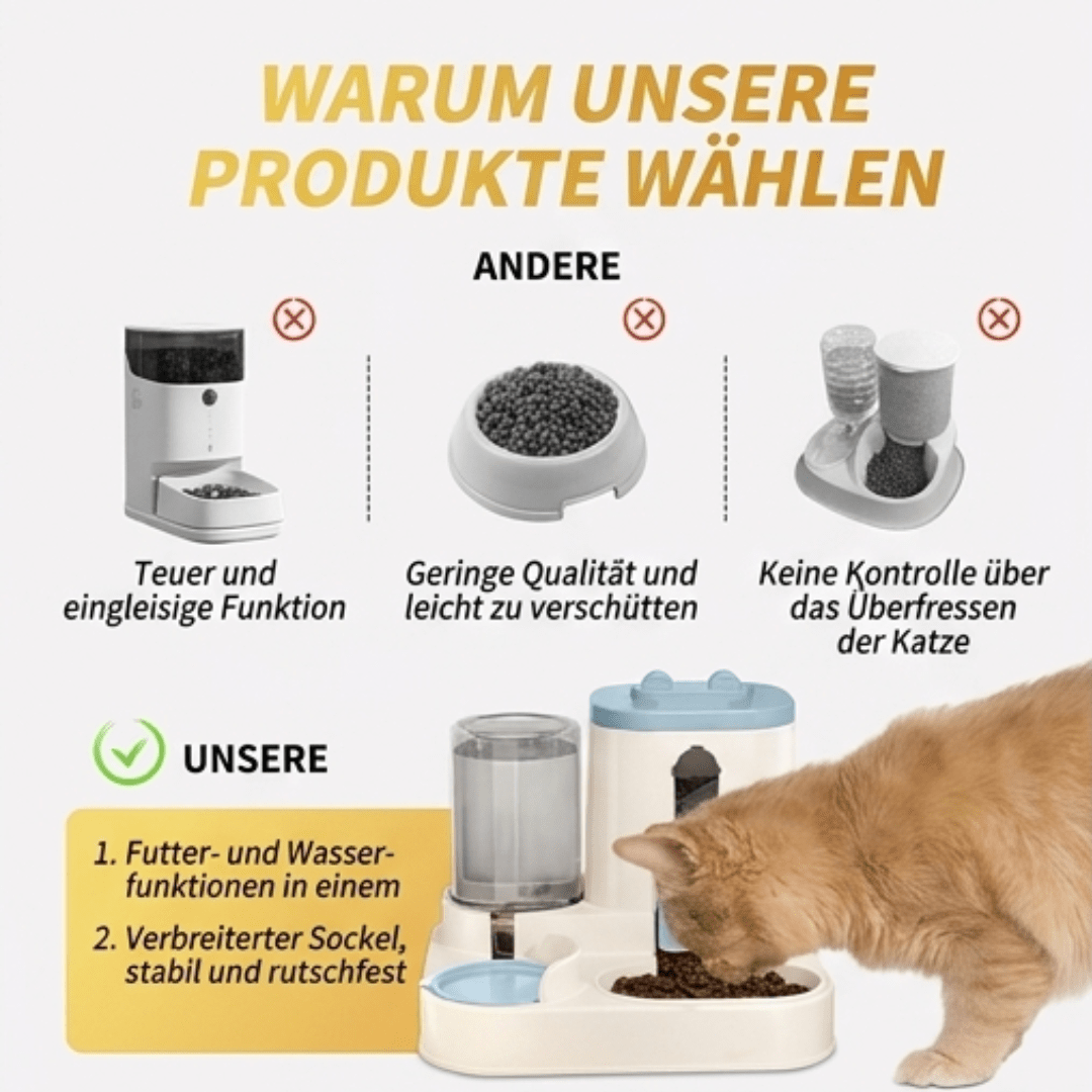 Automatischer 2 - in - 1 Katzenfutterautomat – Integriertes Wasser - und Futtersystem - TRENDisch.de