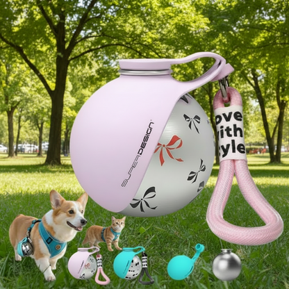 Tragbare Edelstahl-Trinkflasche für Hunde und Katzen  mit Napf – Mini Gassi-Flasche (285ml)