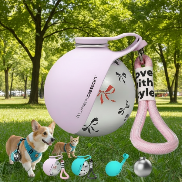 Tragbare Edelstahl-Trinkflasche für Hunde und Katzen  mit Napf – Mini Gassi-Flasche (285ml)